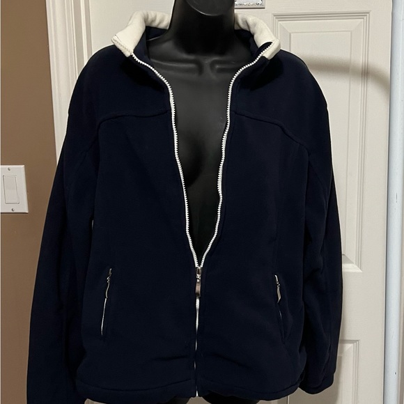 Ladies L Dark Navy & White Fleece Zippered Jacket - Picture 2 of 8